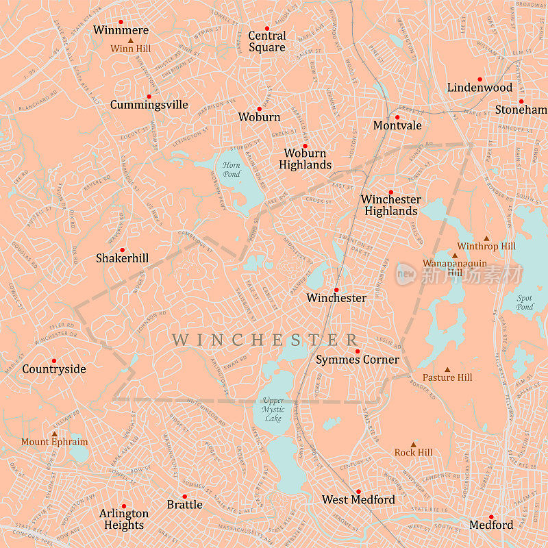 MA Middlesex Winchester矢量路线图